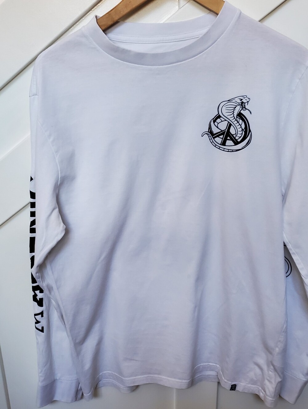 Arsenic Long-Sleeve Men’s Graphic Tee with Cobra Emblem Protect The Peace Cotton